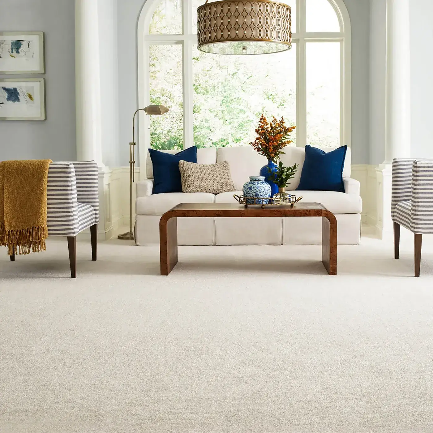 FindYourComfortNovelSolid-EA816-00153-ChampagneToast-H Champagne Color Shaw Floors carpet in living room