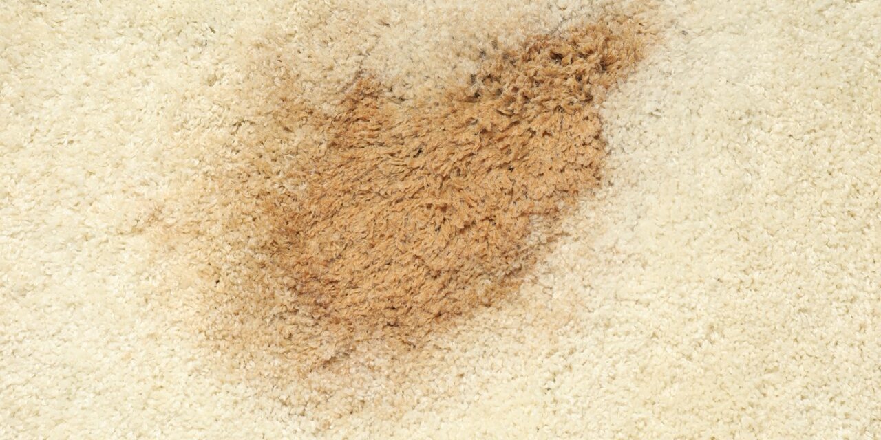 Wet spot on beige carpet as background, top view